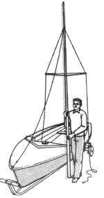 Поднимите мачту в вертикальное положение в районе степса. Убедитесь, что ни один из тросов не мешает мачте.