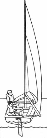 Рулевой перекладывает румпель на ветер.